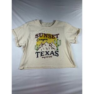 Recycled Threads Sunset Canyon Texas Distressed Crop Graphic T-Shirt Cream L